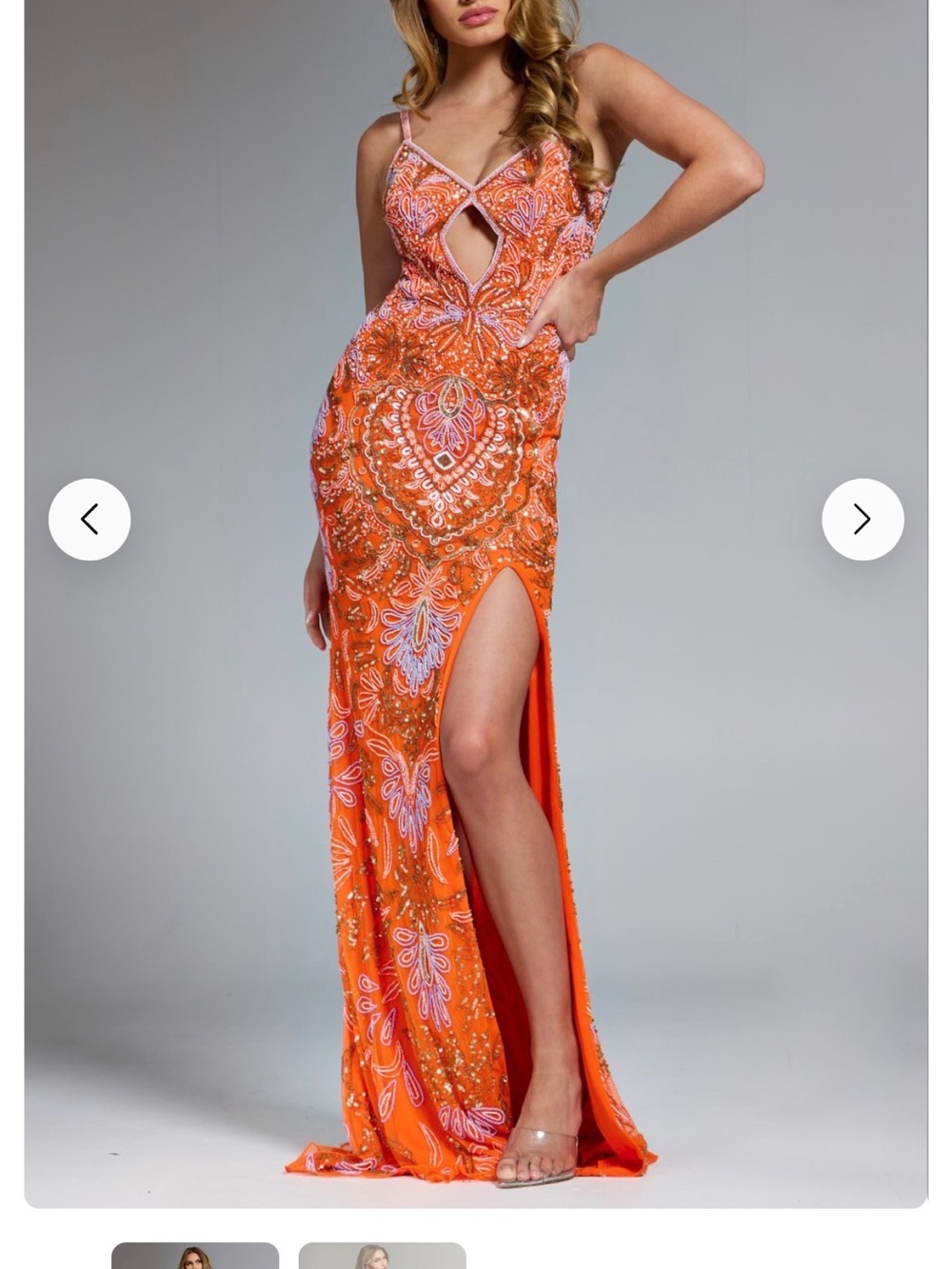 Jovani Coral and Lavender Beaded Spaghetti Strap Prom Dress - Picture 9 of 10
